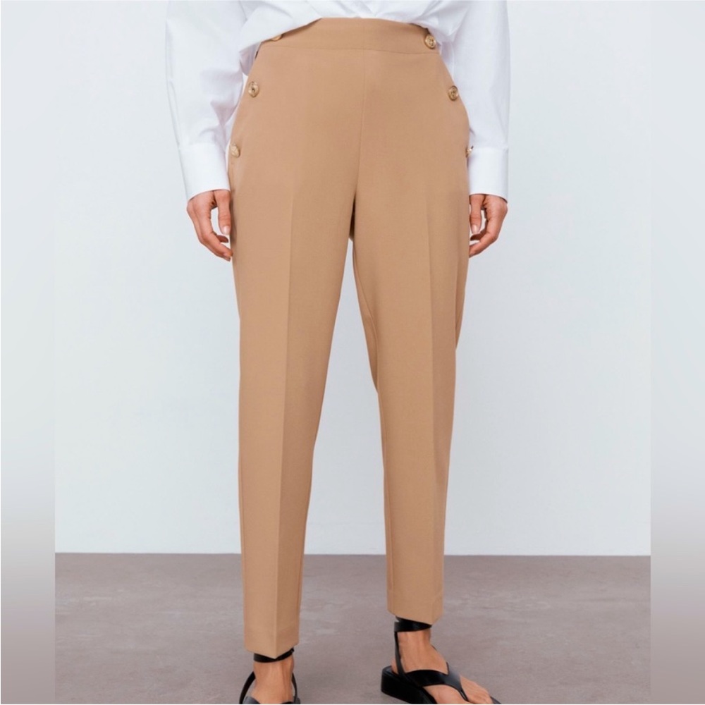 Zara Tan Gold Button Sailor Style Pants Size XS